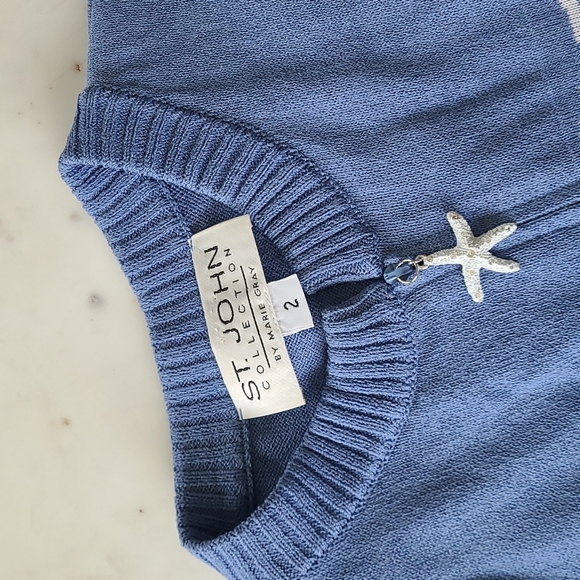 St.John Blue Starfish Fish Shell Knit Zip Up Sweater Cardigan - Picture 2 of 7